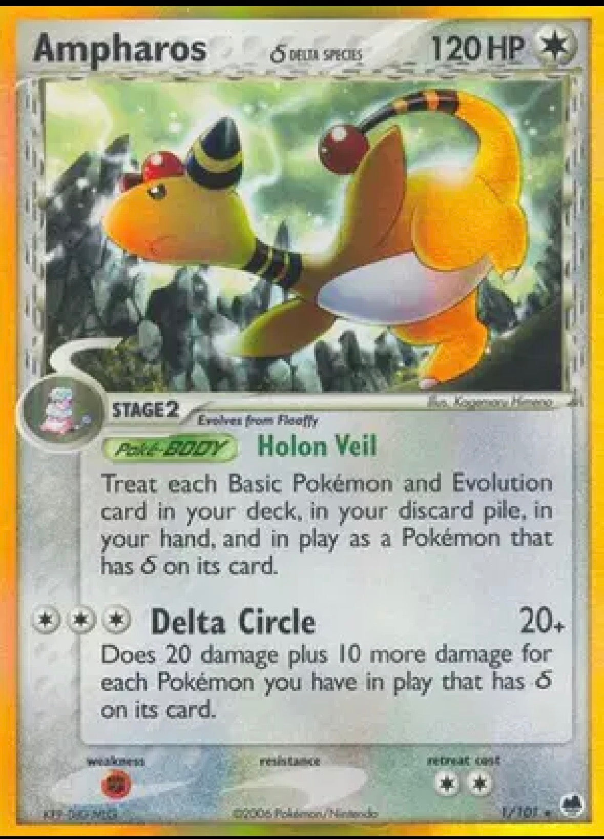 Ampharos (Delta Species) — EX Dragon Frontiers — 1/101 — Holofoil