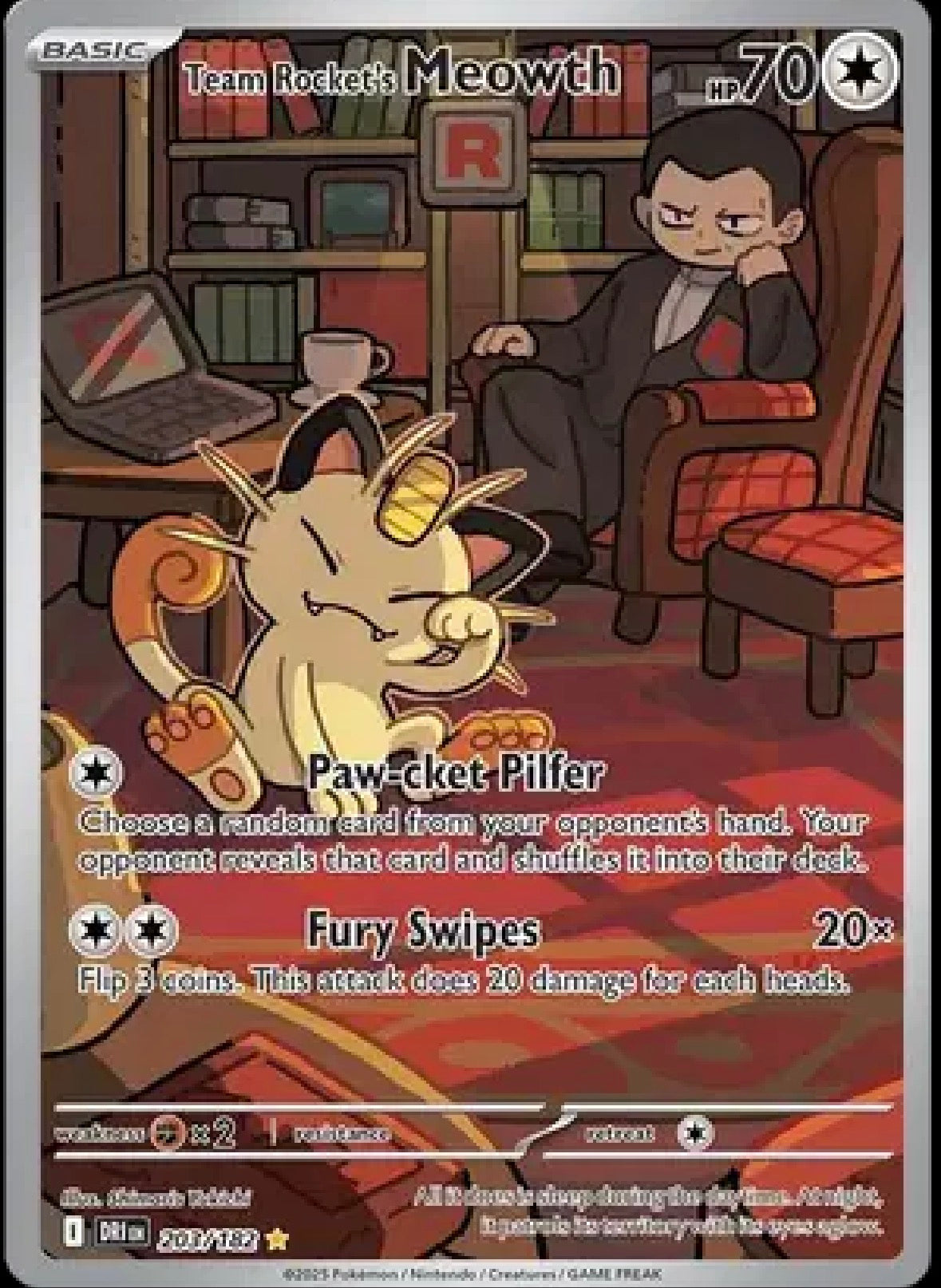 Team Rocket's Meowth — Destined Rivals — 203/182 — Holofoil